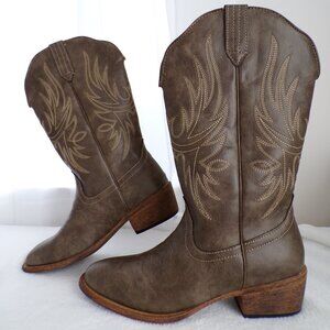 Silver Canyon Waxed Stitched Western Cowgirl Boots, Country Comfort Lined Wide